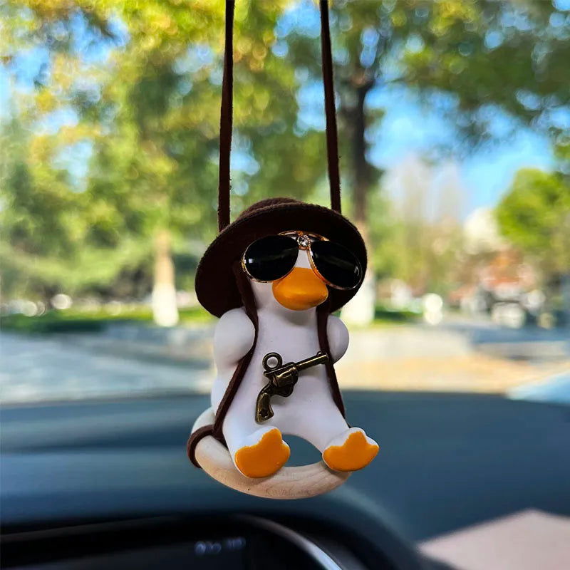 Anime Duck Car Interior Decoration Cute Gypsum Swing Duck With Pipe Glasses Auto Rearview Mirror Pendant For Car Accessories - Slobuy