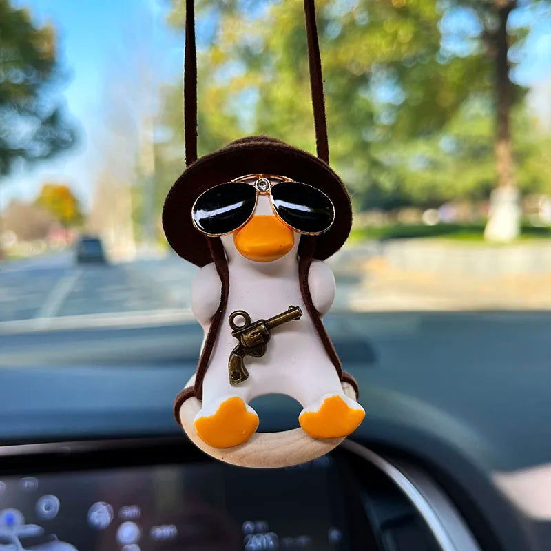 Anime Duck Car Interior Decoration Cute Gypsum Swing Duck With Pipe Glasses Auto Rearview Mirror Pendant For Car Accessories - Slobuy