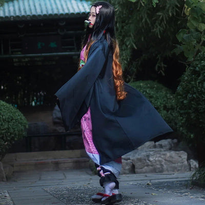 Anime Nezuko Cosplay Costume Kimono Devil Hunter Kamado Nezuko Costume Wig Womens Girls Kimono Uniform Clothes - Slobuy
