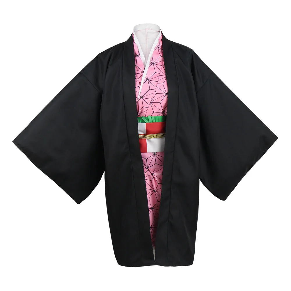 Anime Nezuko Cosplay Costume Kimono Devil Hunter Kamado Nezuko Costume Wig Womens Girls Kimono Uniform Clothes - Slobuy