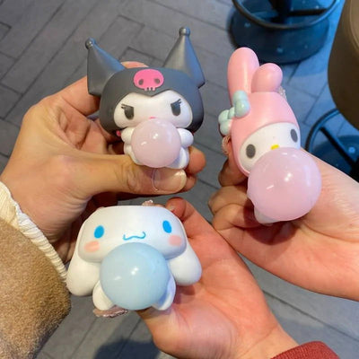 Anime Sanrio Blow Bubbles Doll Kuromi My Melody Cinnamoroll Stress Vent Relief Cartoon Hand Pinch Toy Kawaii Soft Ornament Gift - Slobuy
