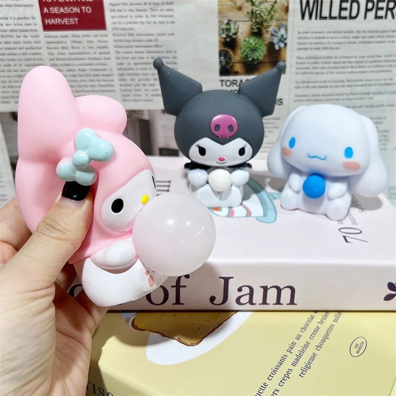 Anime Sanrio Blow Bubbles Doll Kuromi My Melody Cinnamoroll Stress Vent Relief Cartoon Hand Pinch Toy Kawaii Soft Ornament Gift - Slobuy