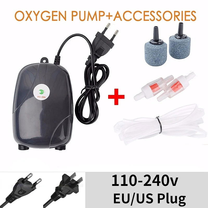 Aquarium Air Pump Fish Tank Mini Compressor Single Double Outlet with Check Valve Tube Aquatic Accessories 220V 3W 5W - Slobuy