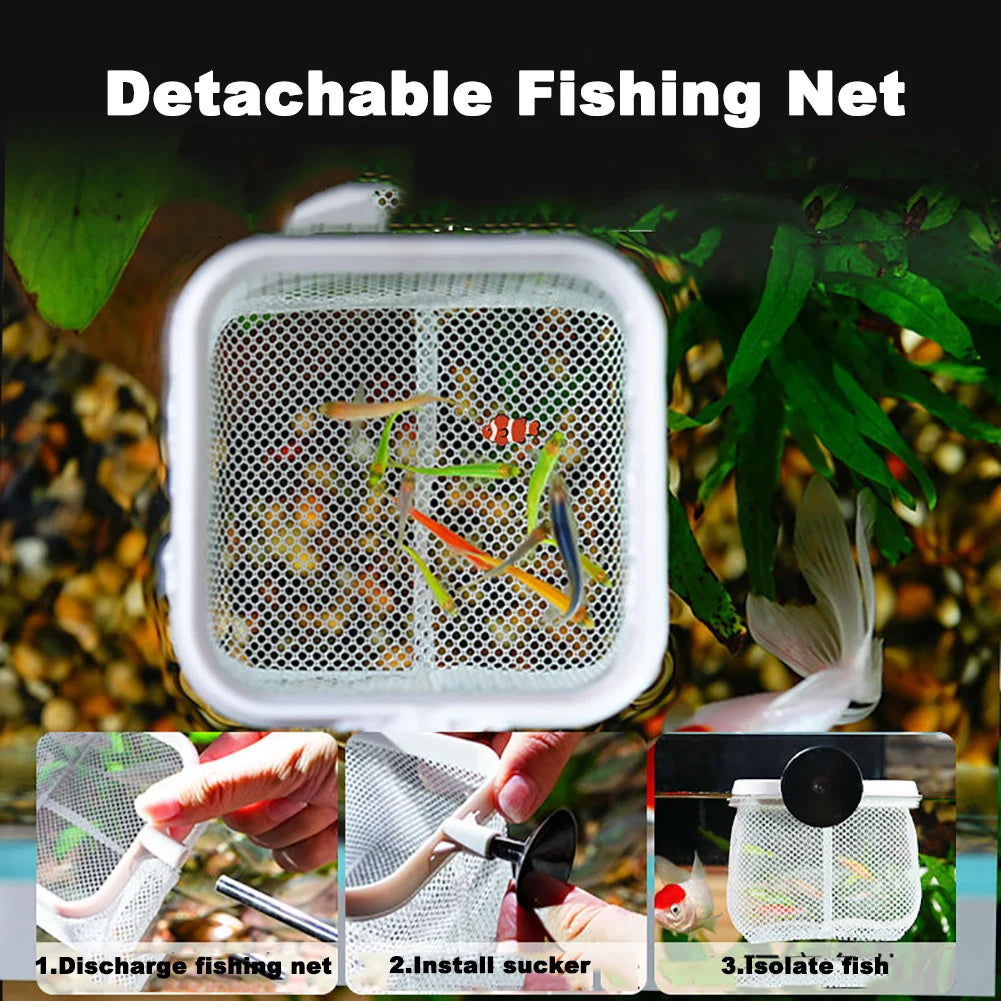 Aquarium Square Fishing Net With Suction Cup Extendable Long Handle Fishing Gear For Catching Fish Shrimp Tank Clean Accessories - Slobuy