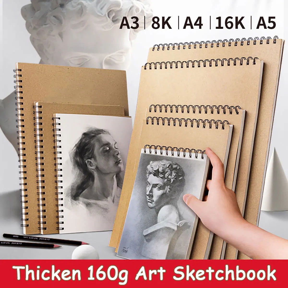 Art Sketchbook 160GSM Kraft Paper Spiral Coil Book Office School Supplies Drawing Notepad Stationary - Slobuy