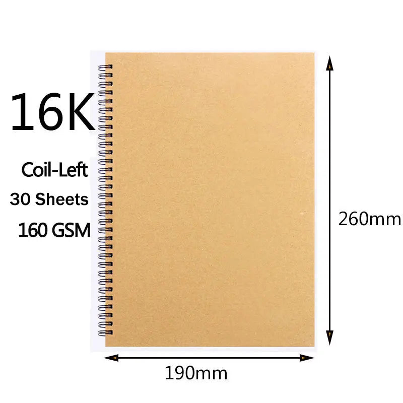 Art Sketchbook 160GSM Kraft Paper Spiral Coil Book Office School Supplies Drawing Notepad Stationary - Slobuy