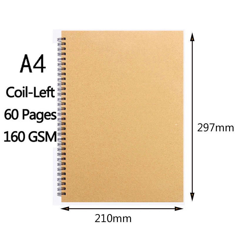 Art Sketchbook 160GSM Kraft Paper Spiral Coil Book Office School Supplies Drawing Notepad Stationary - Slobuy