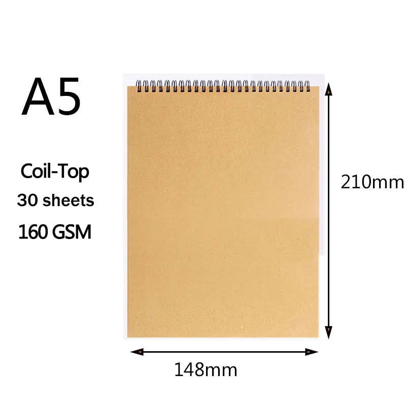 Art Sketchbook 160GSM Kraft Paper Spiral Coil Book Office School Supplies Drawing Notepad Stationary - Slobuy