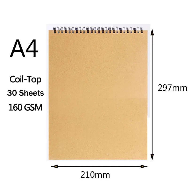 Art Sketchbook 160GSM Kraft Paper Spiral Coil Book Office School Supplies Drawing Notepad Stationary - Slobuy