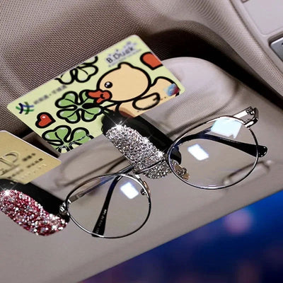 Artificial Diamond Glasses Holders Car Sun Visor Sunglasses Eyeglasses Mount With Ticket Card Clip Car Interior Accessories - Slobuy