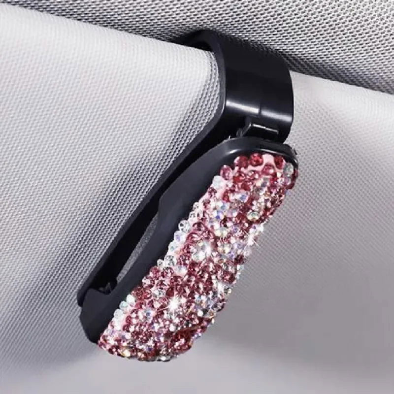 Artificial Diamond Glasses Holders Car Sun Visor Sunglasses Eyeglasses Mount With Ticket Card Clip Car Interior Accessories - Slobuy