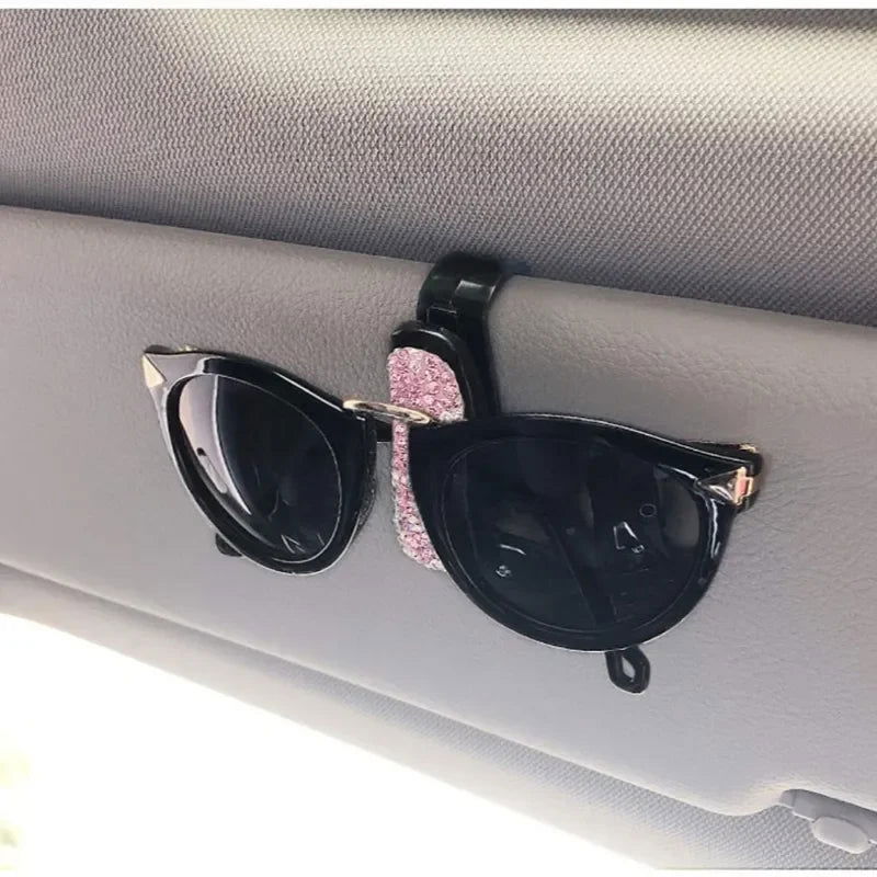 Artificial Diamond Glasses Holders Car Sun Visor Sunglasses Eyeglasses Mount With Ticket Card Clip Car Interior Accessories - Slobuy