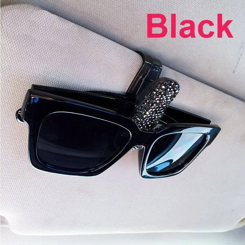Artificial Diamond Glasses Holders Car Sun Visor Sunglasses Eyeglasses Mount With Ticket Card Clip Car Interior Accessories - Slobuy