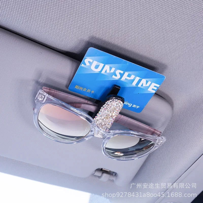 Artificial Diamond Glasses Holders Car Sun Visor Sunglasses Eyeglasses Mount With Ticket Card Clip Car Interior Accessories - Slobuy