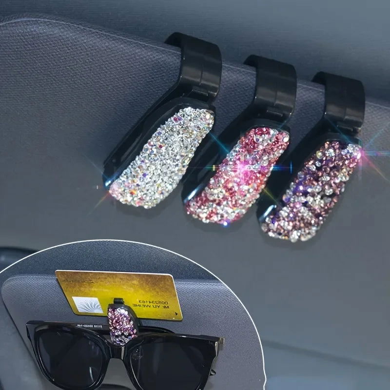 Artificial Diamond Glasses Holders Car Sun Visor Sunglasses Eyeglasses Mount With Ticket Card Clip Car Interior Accessories - Slobuy