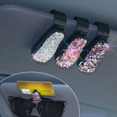 Artificial Diamond Glasses Holders Car Sun Visor Sunglasses Eyeglasses Mount With Ticket Card Clip Car Interior Accessories - Slobuy