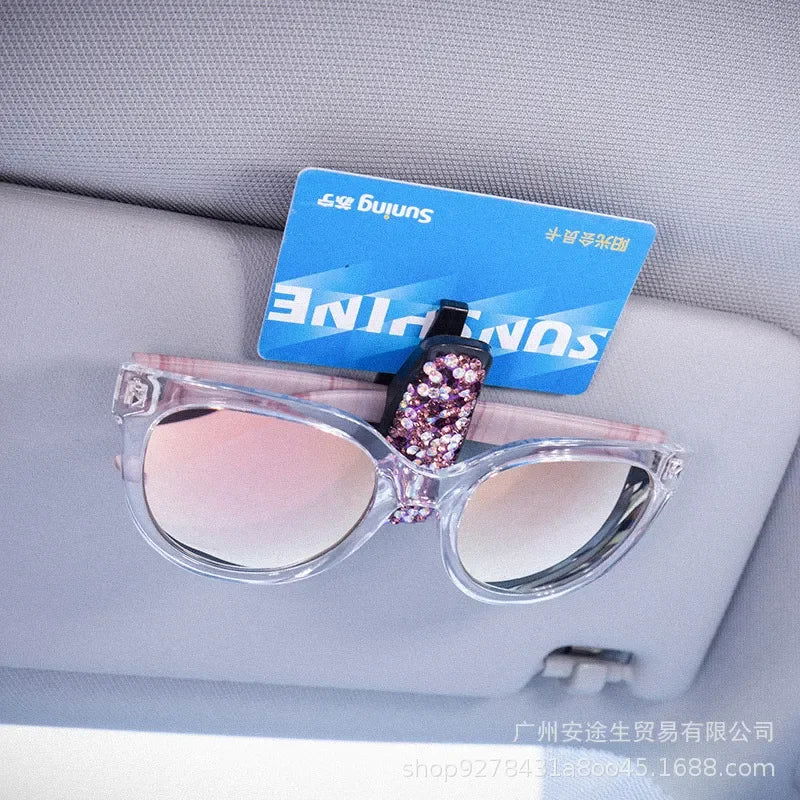 Artificial Diamond Glasses Holders Car Sun Visor Sunglasses Eyeglasses Mount With Ticket Card Clip Car Interior Accessories - Slobuy