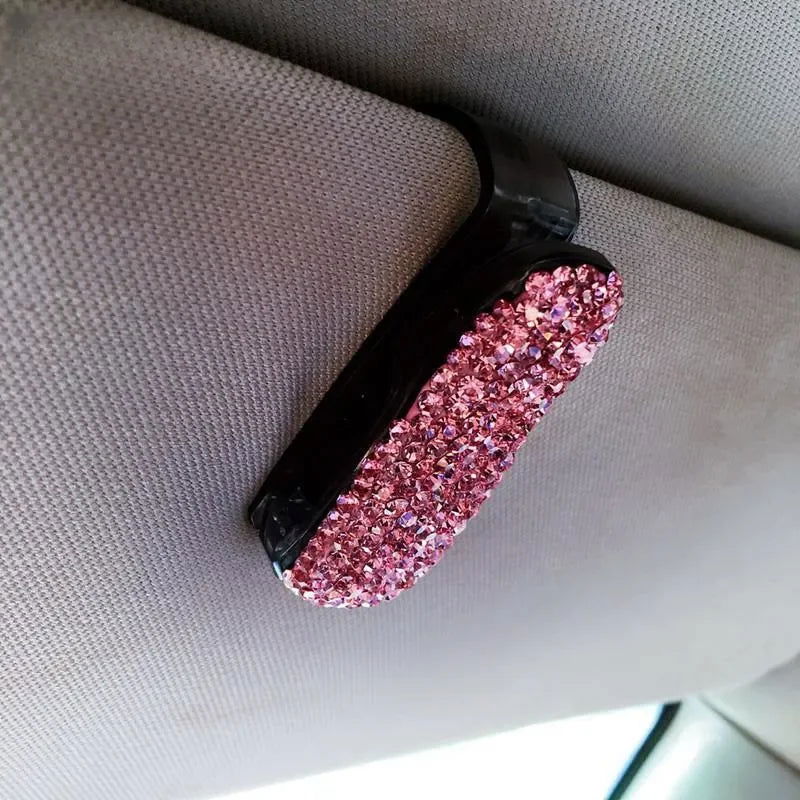 Artificial Diamond Glasses Holders Car Sun Visor Sunglasses Eyeglasses Mount With Ticket Card Clip Car Interior Accessories - Slobuy