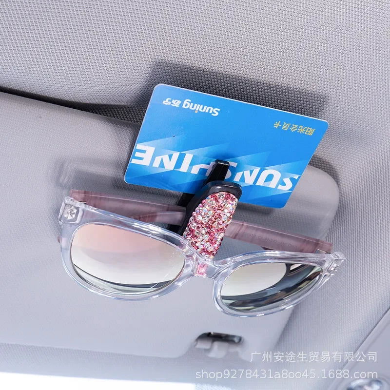 Artificial Diamond Glasses Holders Car Sun Visor Sunglasses Eyeglasses Mount With Ticket Card Clip Car Interior Accessories - Slobuy