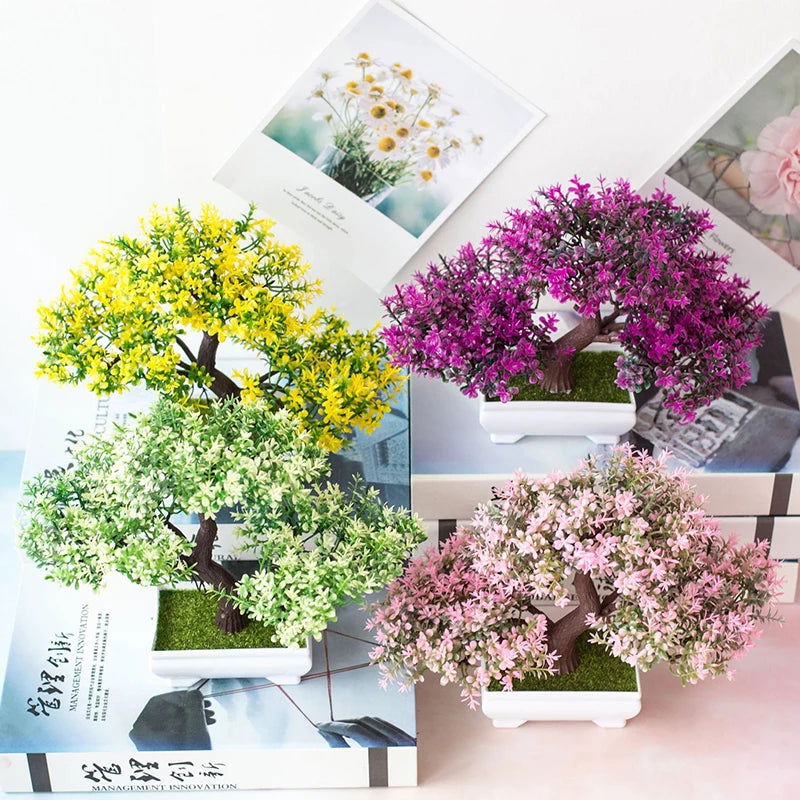 Artificial Plants Bonsai Small Tree Pot Fake Plant Flowers Potted Ornaments For Home Festival Wedding Decoration Accessories - Slobuy