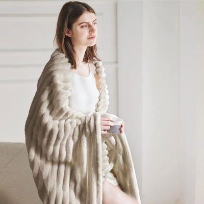 Artificial Rabbit Plush Autumn Warm Bed Blanket Soft Coral Plush Sofa Blanket Comfortable Thickened Bed Blanket - Slobuy