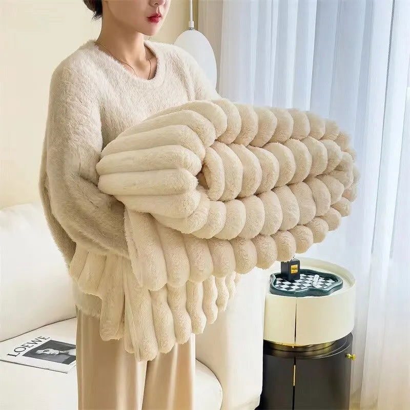 Artificial Rabbit Plush Autumn Warm Bed Blanket Soft Coral Plush Sofa Blanket Comfortable Thickened Bed Blanket - Slobuy