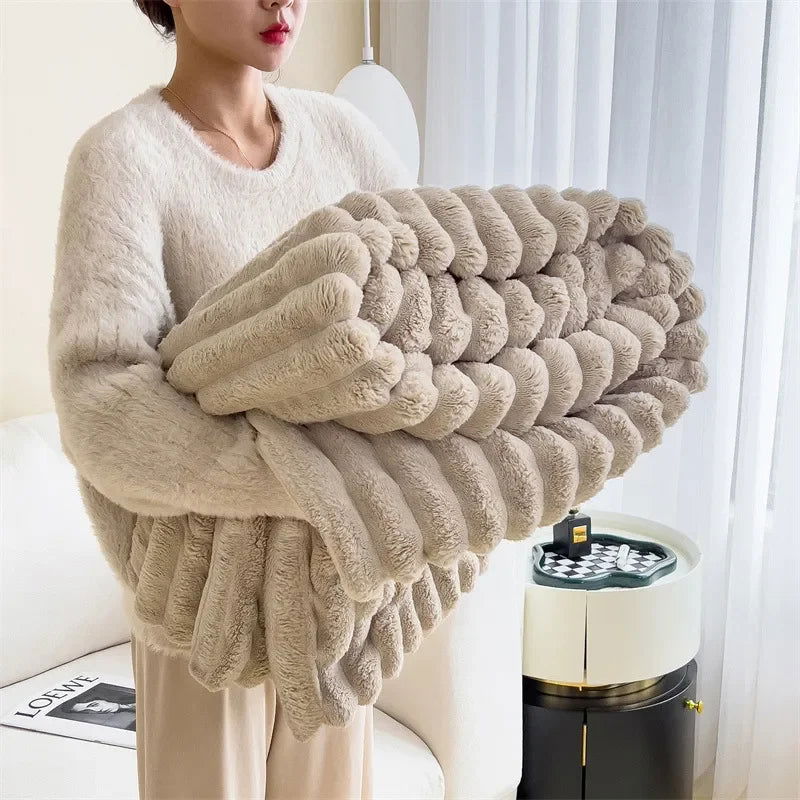 Artificial Rabbit Plush Autumn Warm Bed Blanket Soft Coral Plush Sofa Blanket Comfortable Thickened Bed Blanket - Slobuy