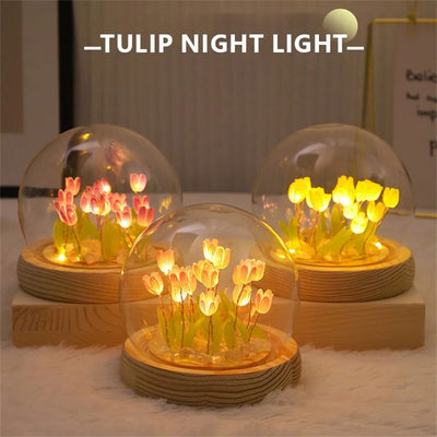 Artificial Tulip Flower Night Light Handmade DIY Bedside Lamp LED Night Lamp Bedroom Decor Christmas Birthday Gifts Table Lamp - Slobuy