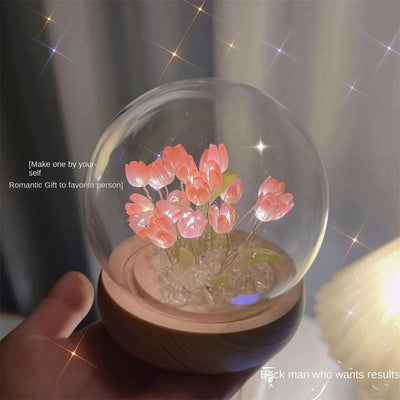 Artificial Tulip Flower Night Light Handmade DIY Bedside Lamp LED Night Lamp Bedroom Decor Christmas Birthday Gifts Table Lamp - Slobuy
