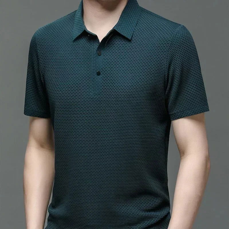 Asian Sizes Golf shirt Summer New Men's Lop-up Hollow Short-sleeved Polo Shirt Ice Silk - Slobuy