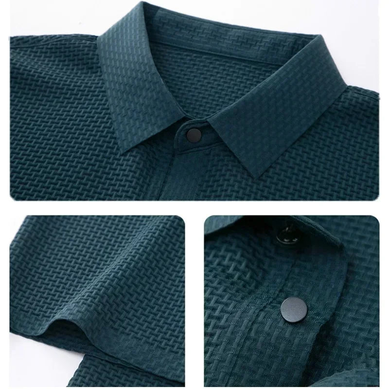 Asian Sizes Golf shirt Summer New Men's Lop-up Hollow Short-sleeved Polo Shirt Ice Silk - Slobuy