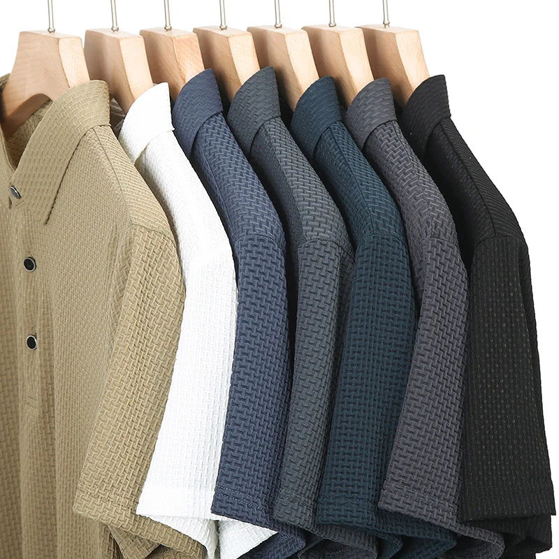 Asian Sizes Golf shirt Summer New Men's Lop-up Hollow Short-sleeved Polo Shirt Ice Silk - Slobuy