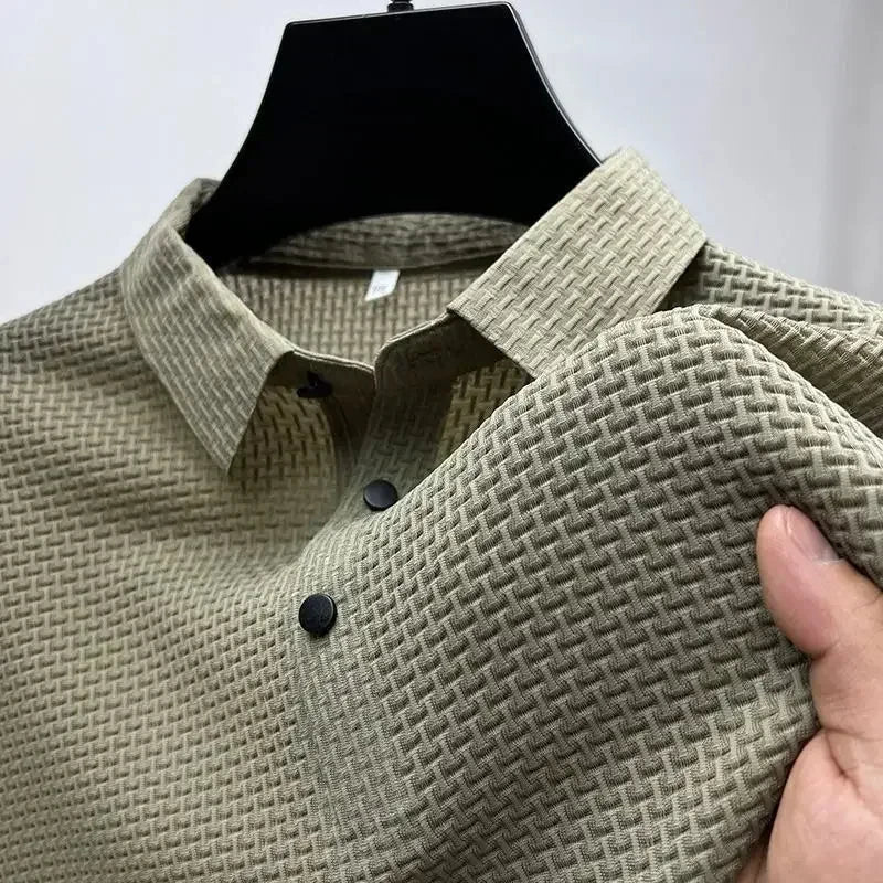Asian Sizes Golf shirt Summer New Men's Lop-up Hollow Short-sleeved Polo Shirt Ice Silk - Slobuy