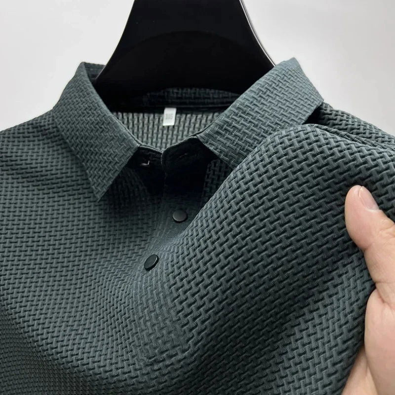 Asian Sizes Golf shirt Summer New Men's Lop-up Hollow Short-sleeved Polo Shirt Ice Silk - Slobuy