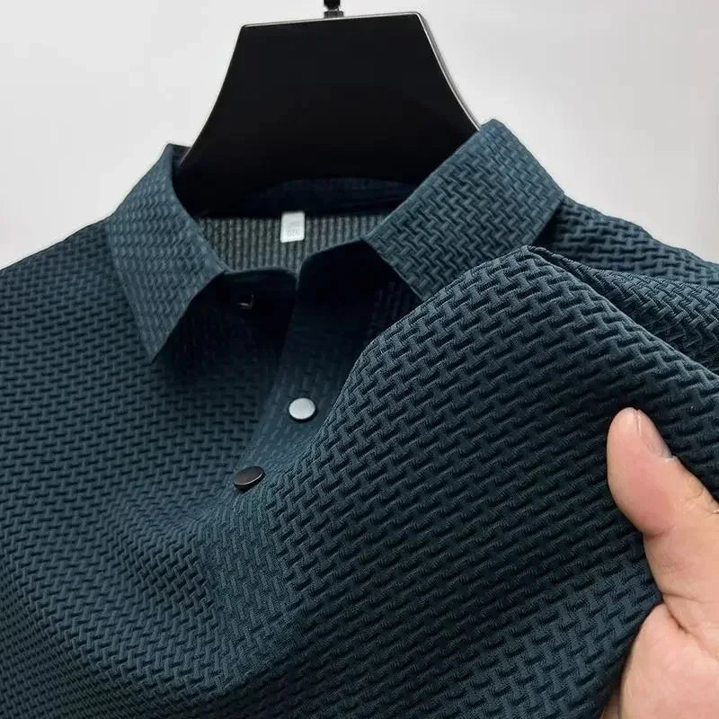 Asian Sizes Golf shirt Summer New Men's Lop-up Hollow Short-sleeved Polo Shirt Ice Silk - Slobuy