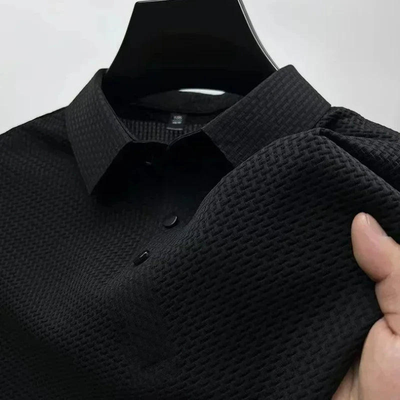 Asian Sizes Golf shirt Summer New Men's Lop-up Hollow Short-sleeved Polo Shirt Ice Silk - Slobuy