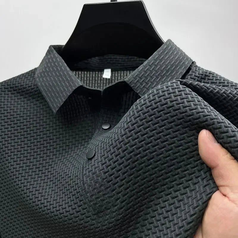 Asian Sizes Golf shirt Summer New Men's Lop-up Hollow Short-sleeved Polo Shirt Ice Silk - Slobuy