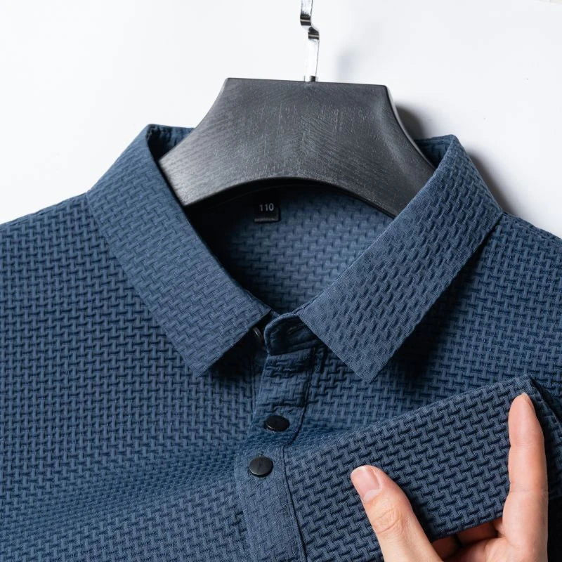 Asian Sizes Golf shirt Summer New Men's Lop-up Hollow Short-sleeved Polo Shirt Ice Silk - Slobuy