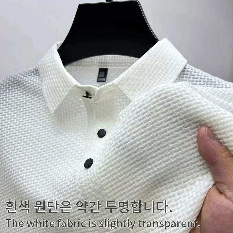 Asian Sizes Golf shirt Summer New Men's Lop-up Hollow Short-sleeved Polo Shirt Ice Silk - Slobuy