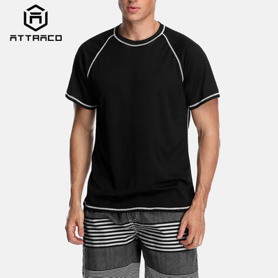Attraco Men Rashguard Dry-Fit Short Shirt Men Diving Shirts Surf Rash Guards Top UPF 50+ Breathable Rashguard T-Shirt Beach Wear - Slobuy