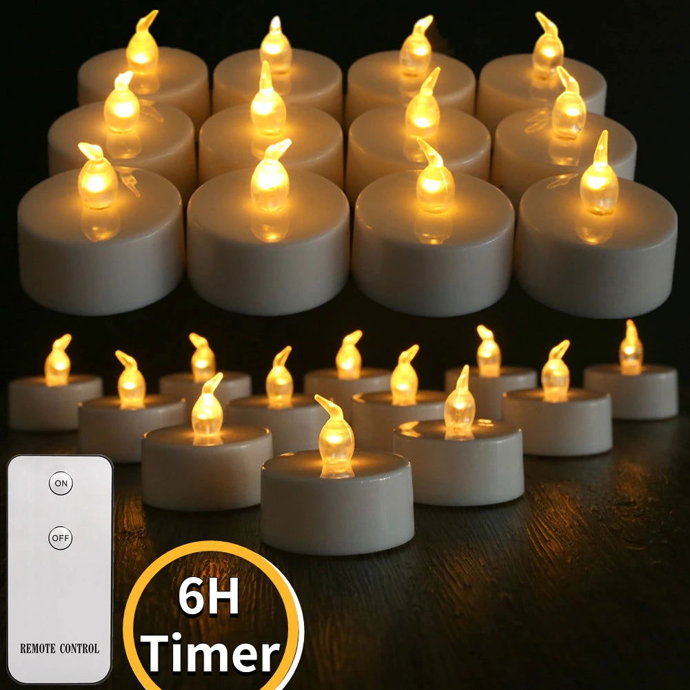 LED Tea Light Flameless Flickering Candles with Remote Control / Auto Timer Electronics Battery Operated Votive Light Home Decor - Slobuy