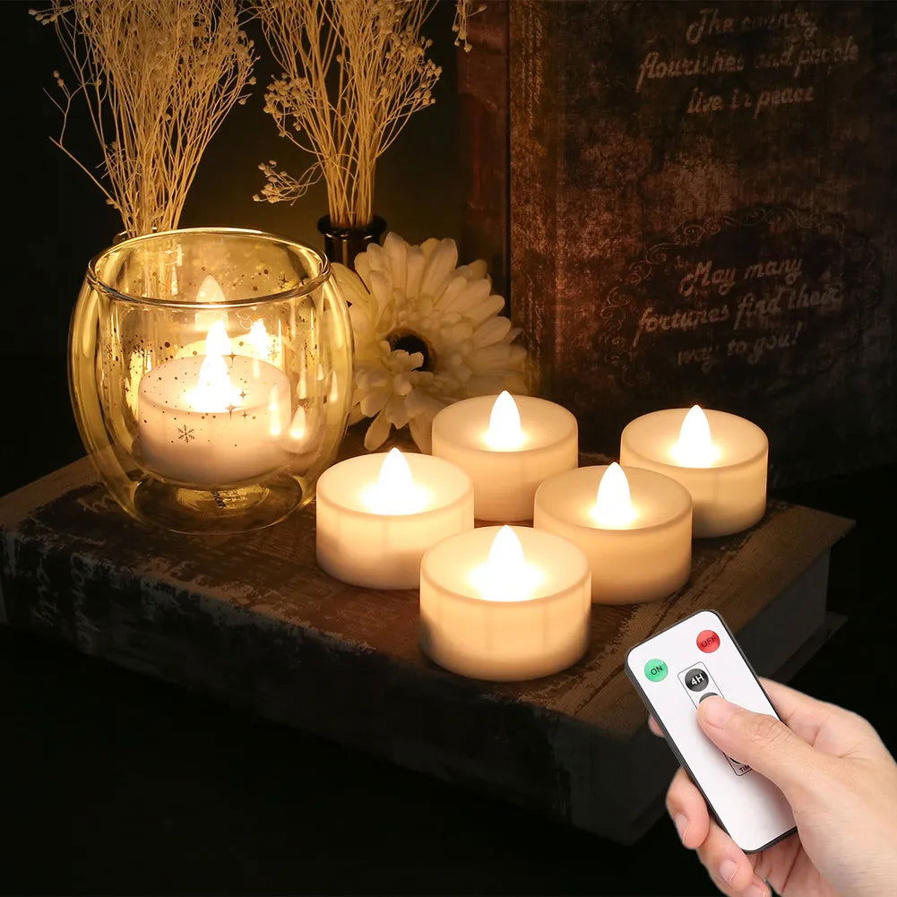 LED Tea Light Flameless Flickering Candles with Remote Control / Auto Timer Electronics Battery Operated Votive Light Home Decor - Slobuy