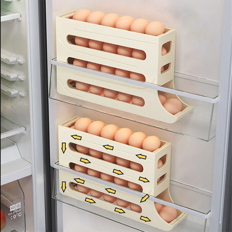 Automatic Scrolling Egg Rack Holder Storage Box Egg Basket Food Containers Egg Case Holder Refrigerator Storage Organizer - Slobuy