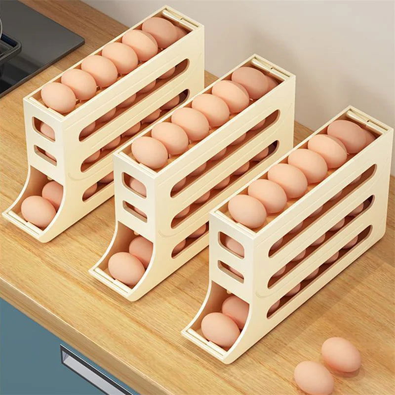 Automatic Scrolling Egg Rack Holder Storage Box Egg Basket Food Containers Egg Case Holder Refrigerator Storage Organizer - Slobuy