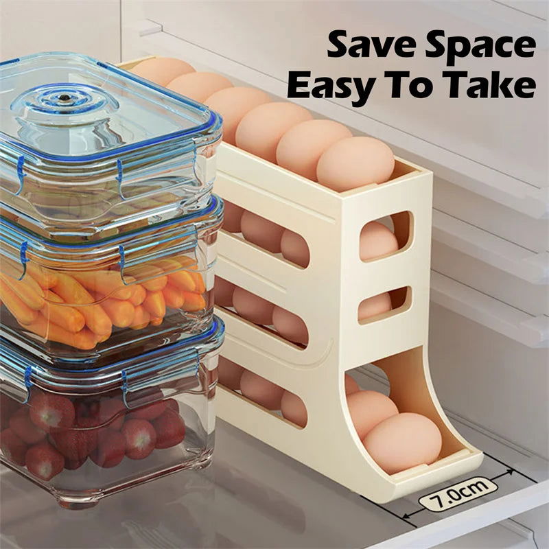 Automatic Scrolling Egg Rack Holder Storage Box Egg Basket Food Containers Egg Case Holder Refrigerator Storage Organizer - Slobuy