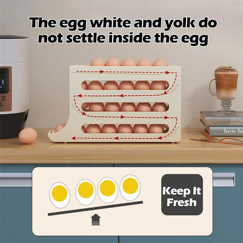 Automatic Scrolling Egg Rack Holder Storage Box Egg Basket Food Containers Egg Case Holder Refrigerator Storage Organizer - Slobuy