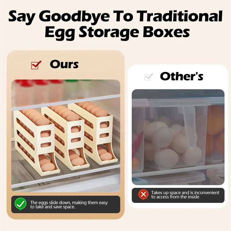 Automatic Scrolling Egg Rack Holder Storage Box Egg Basket Food Containers Egg Case Holder Refrigerator Storage Organizer - Slobuy