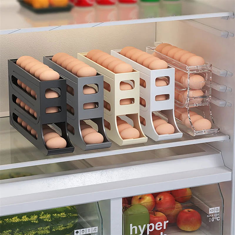 Automatic Scrolling Egg Rack Holder Storage Box Egg Basket Food Containers Egg Case Holder Refrigerator Storage Organizer - Slobuy