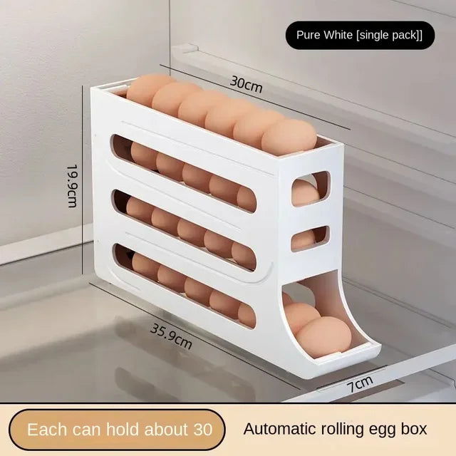Automatic Scrolling Egg Rack Holder Storage Box Egg Basket Food Containers Egg Case Holder Refrigerator Storage Organizer - Slobuy