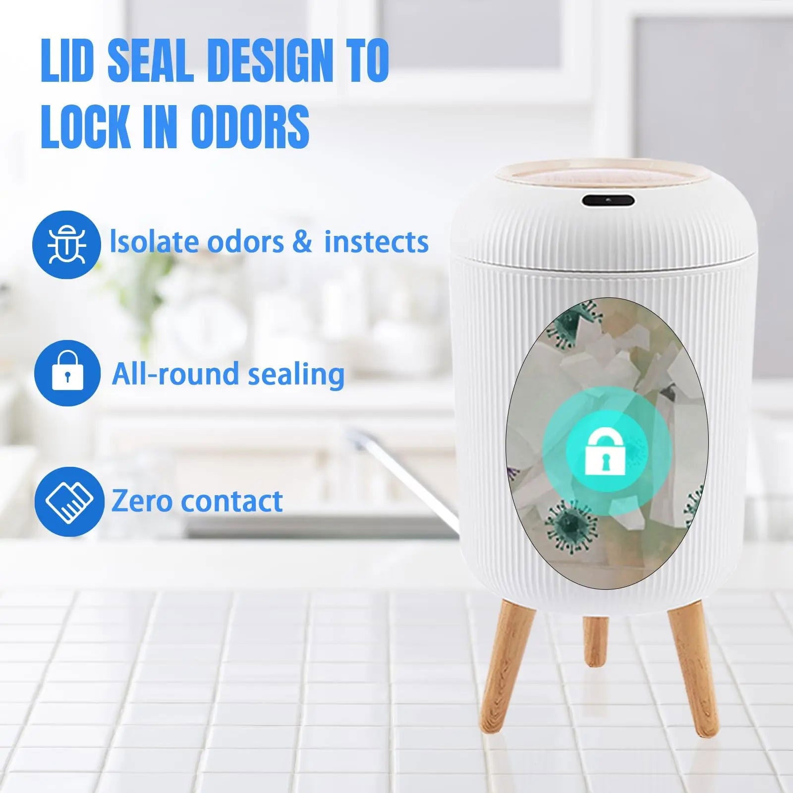 Automatic Trash Can with Lid,  Small Plastic Smart Trash Can, Motion Sensor Trash Can for Bedroom, Bathroom, Kitchen, Office - Slobuy